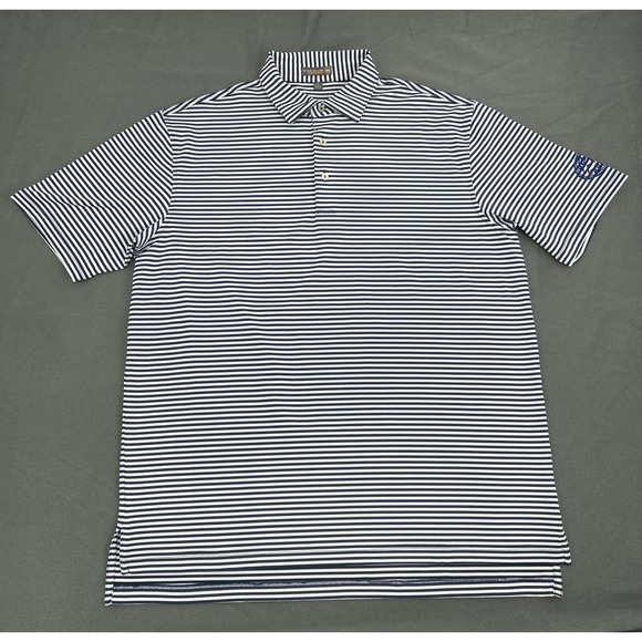 Peter Millar Summer Comfort Shirt Men's L Blue White Polo Helmets to Hardhats - Picture 1 of 9